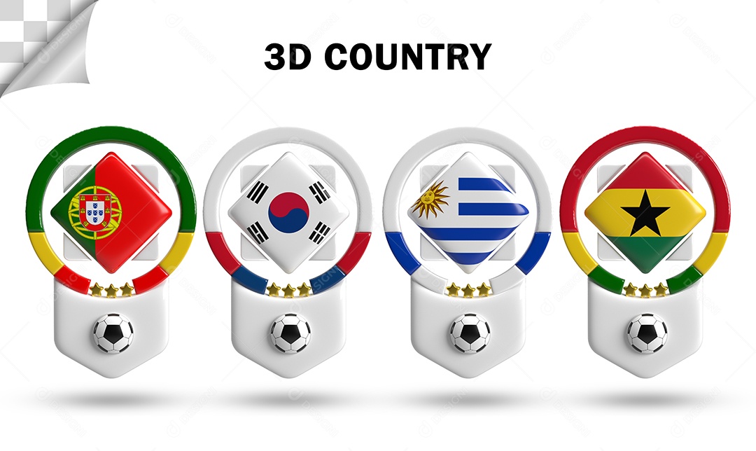 Ícone 3D Bandeira de Países Futebol Para Composição PSD