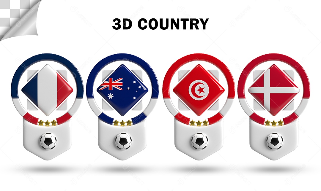 Ícone 3D Bandeira de Países Futebol Para Composição PSD