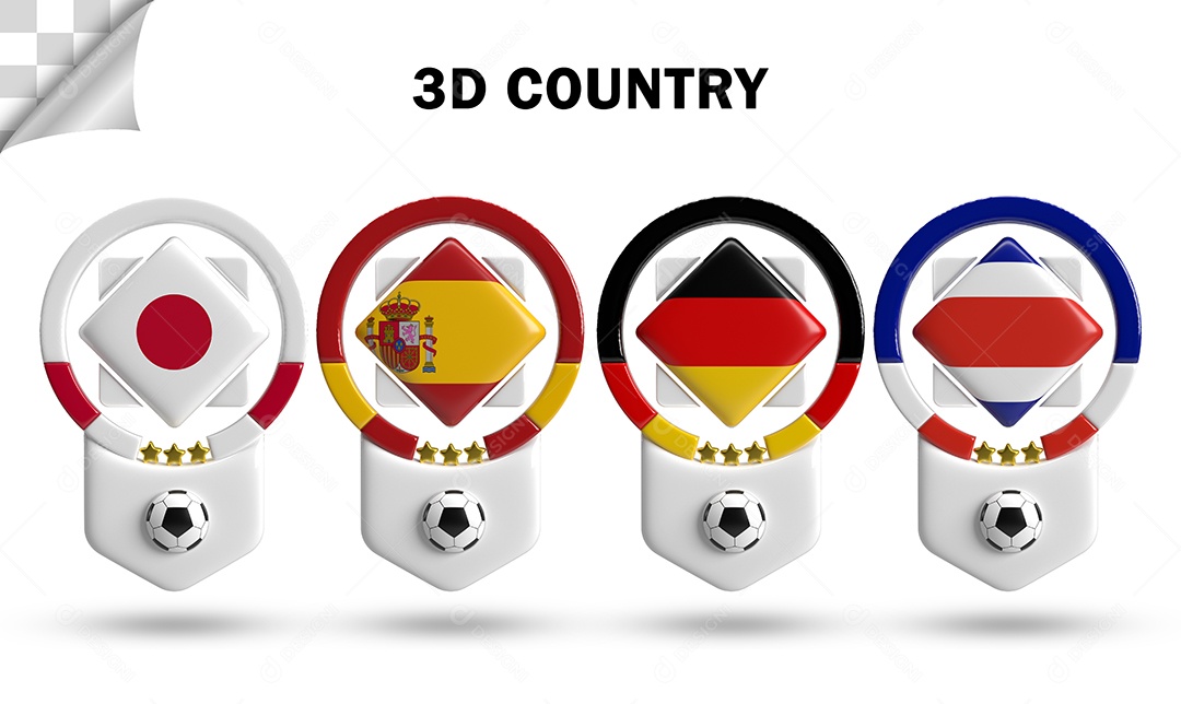 Ícone 3D Bandeira de Países Futebol Para Composição PSD