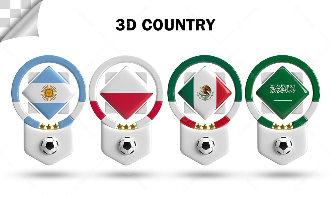 Ícone 3D Bandeira de Países Futebol Para Composição PSD