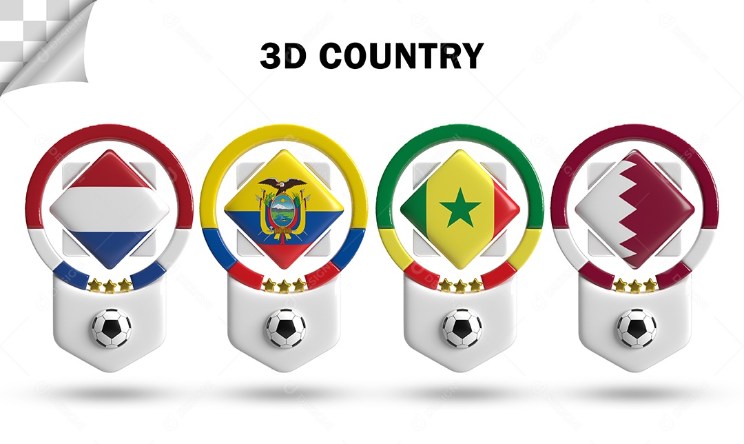 Ícone 3D Bandeira de Países Futebol Para Composição PSD