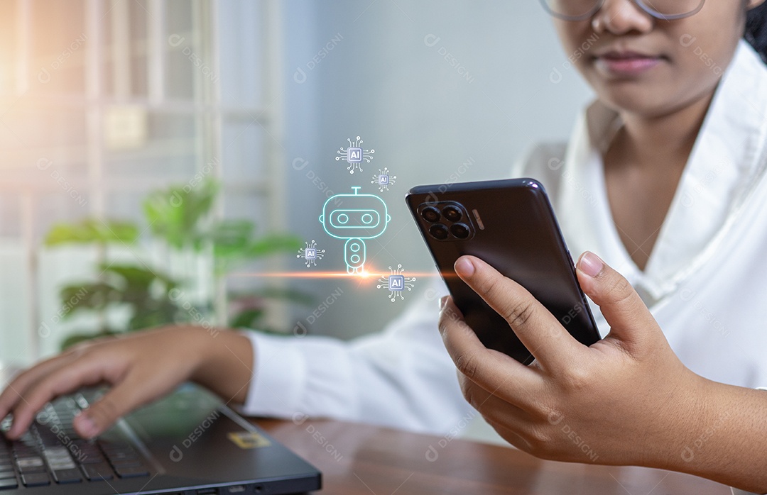 As mulheres de negócios estão trabalhando e trazendo IA para ajudá-las a trabalhar em computadores.