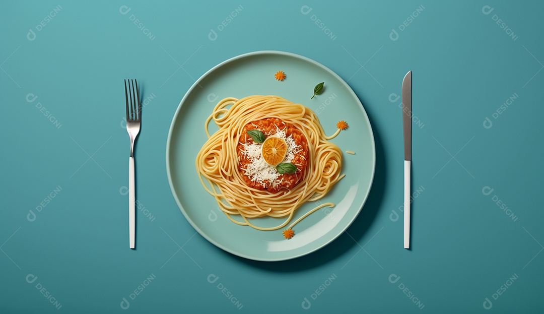 Espaguete na vista superior da mesa