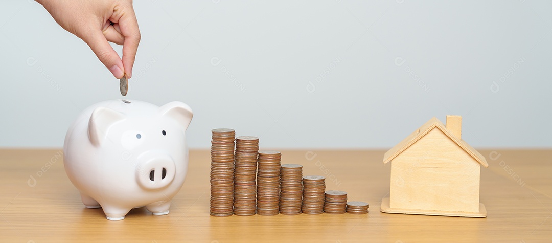 Poupança de dinheiro para plano futuro, fundo de aposentadoria, pensão, investimento, negócios de riqueza e conceitos financeiros.Poupança de dinheiro, investimento imobiliário, hipoteca de casa e conceitos financeiros imobiliários.