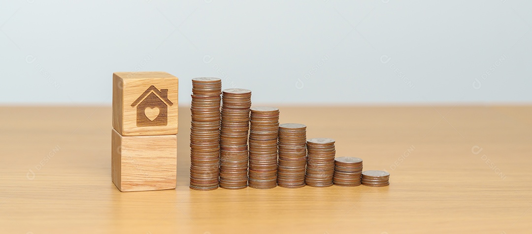 Poupança de dinheiro, investimento imobiliário, hipoteca de casa e conceitos financeiros imobiliários.