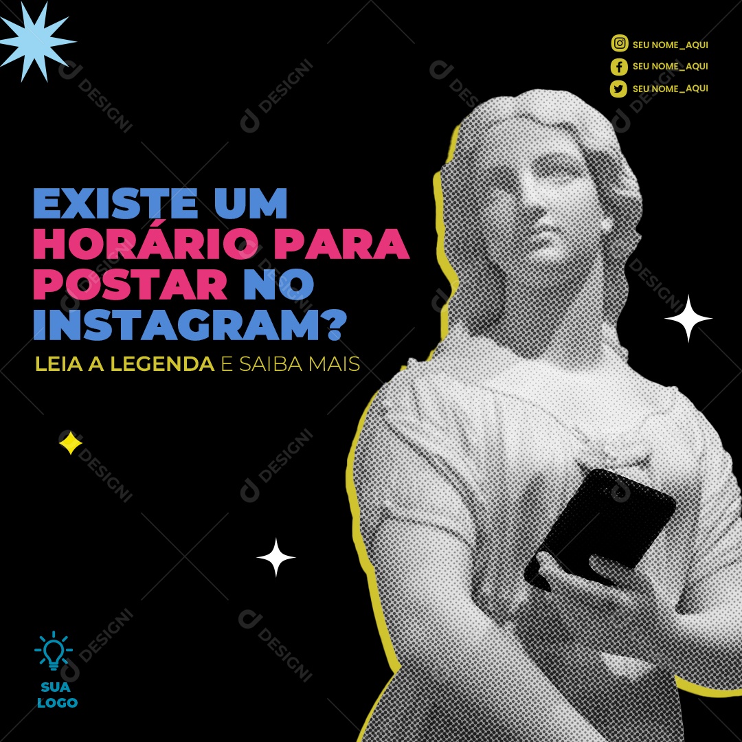 Marketing Digital Qual Horário Você Posta no Instagram Social Media PSD Editável