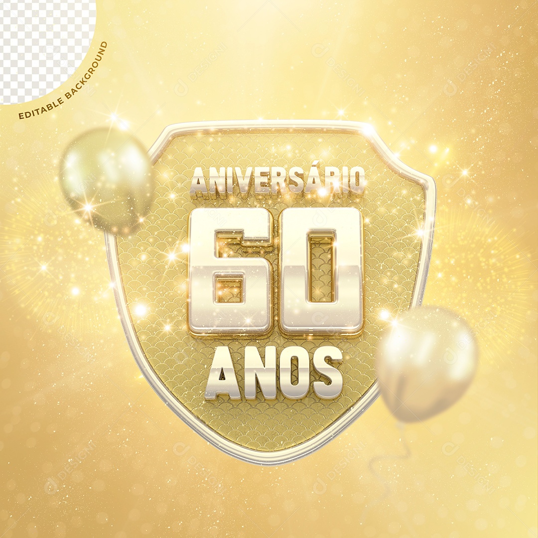 Selo 3D Dourado Aniversario 60 Anos Para Composição PSD