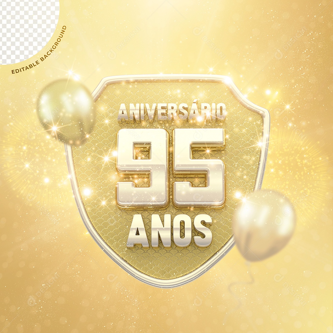 Selo 3D Dourado Aniversário 95 Anos Para Composição PSD