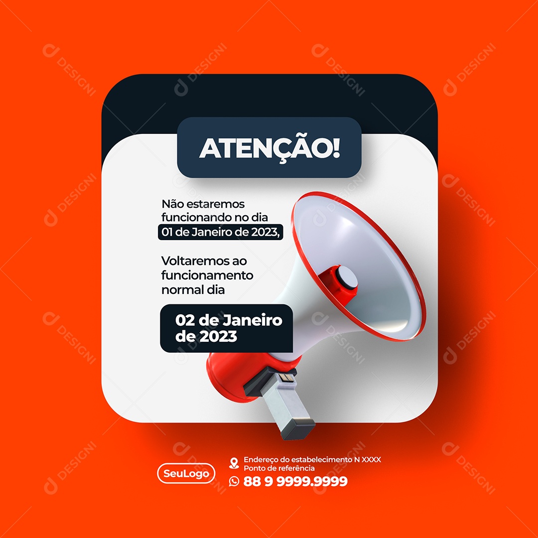 Comunicado De Funcionamento Social Media PSD Editavel