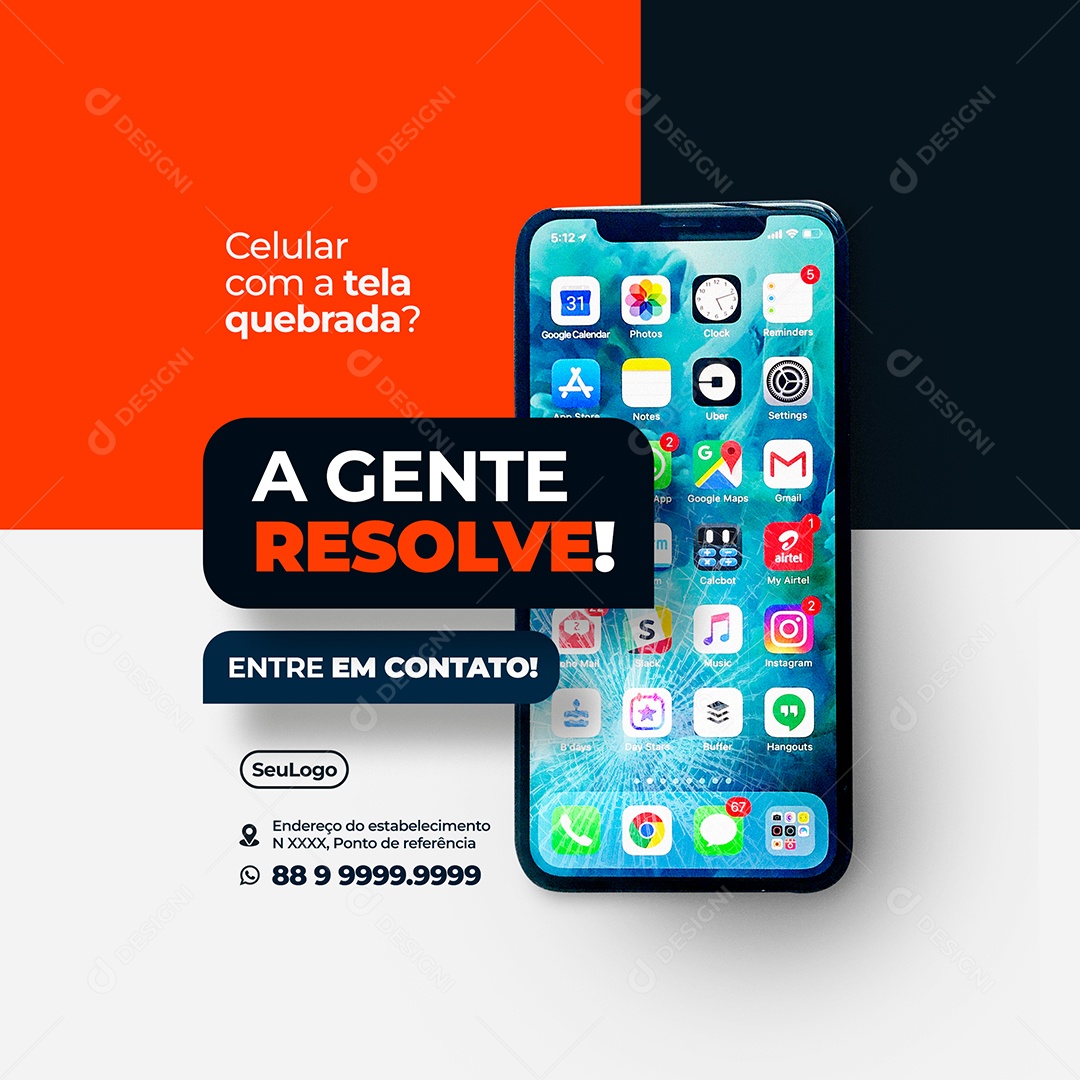 Social Media Celular Com A Tela Quebrada A Gente Resolve PSD Editavel