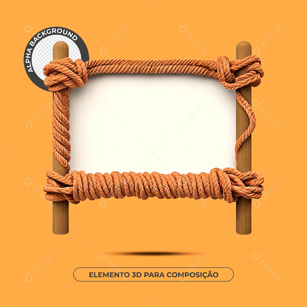 Placa de Madeira Com Cordas Elemento 3D Pra Composição PSD
