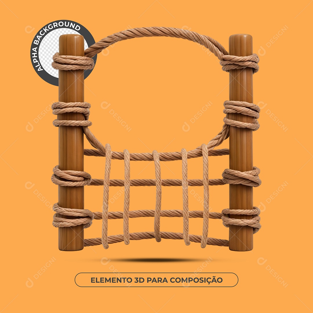 Cerca Com Cordas E Madeira Elemento 3D Para Composição PSD