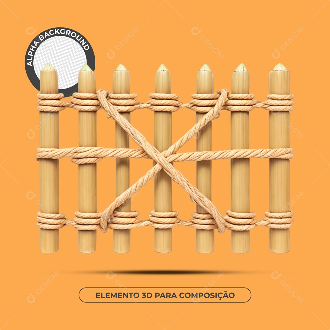 Cerca De Madeira Com Corda Elemento 3D Para Composição PSD