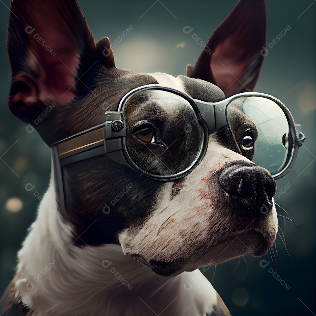 Retrato de um cachorro em pintura digital sobre fundo preto