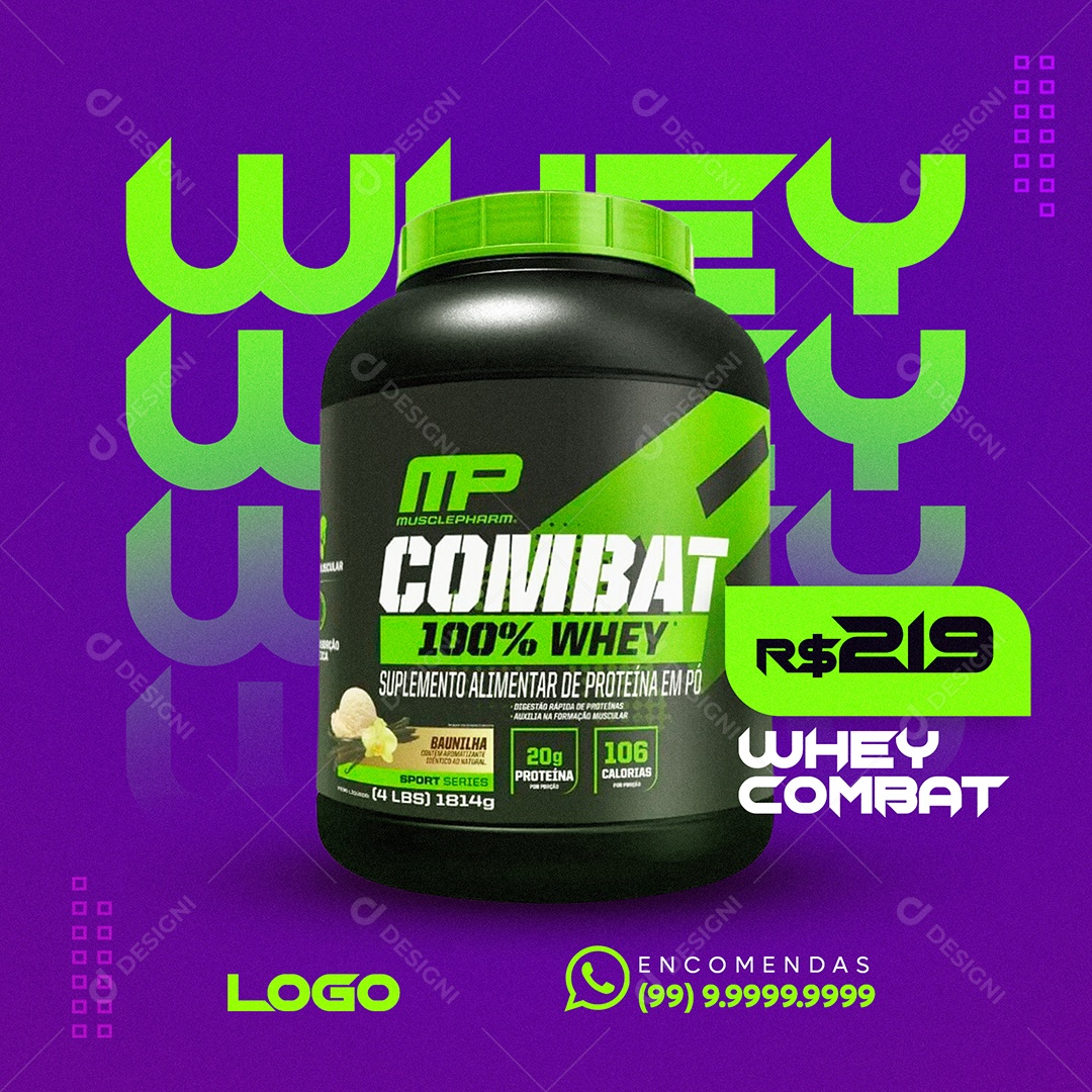 Whey Combat Suplemento Academia Social Media PSD Editável