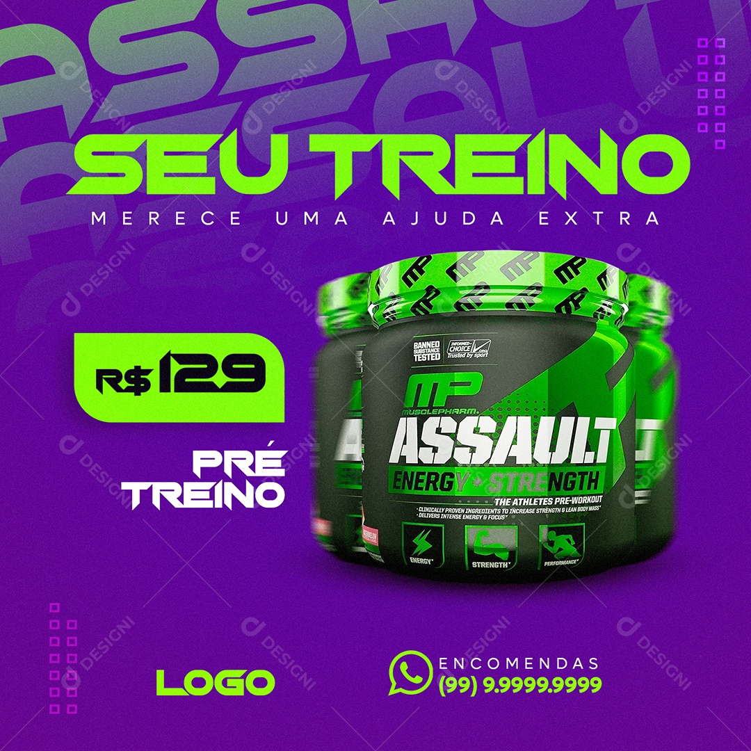 Seu Treino Merece Uma Ajuda Extra Pré Treino Assaut Academia Social Media PSD Editável