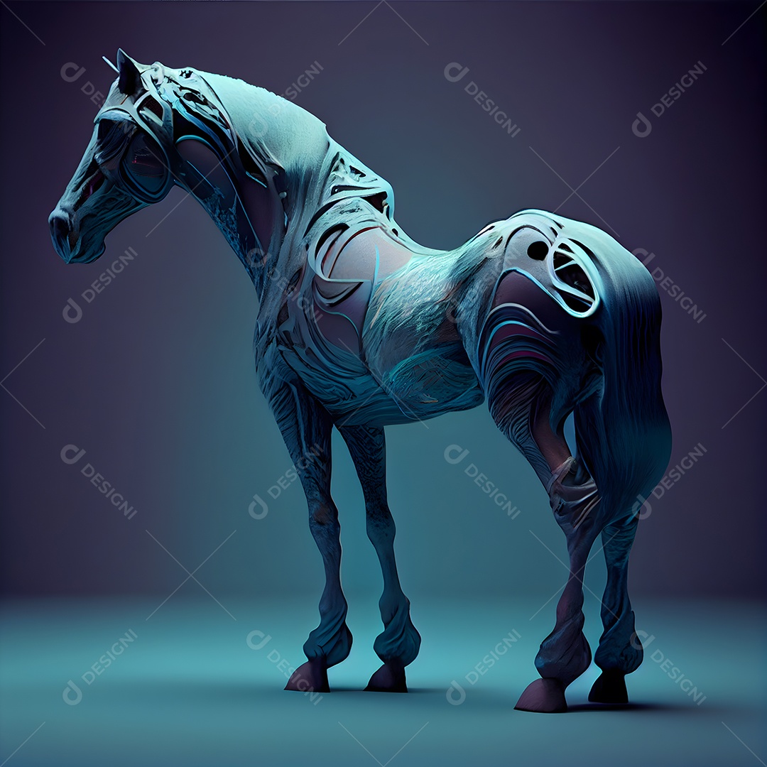 Cavalo branco com crina preta e crina longa em renderização 3D