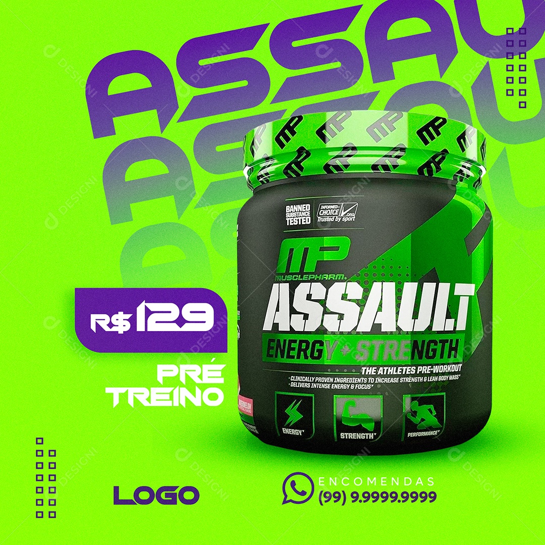 Social Media Pré Treino Assaut PSD Editavel