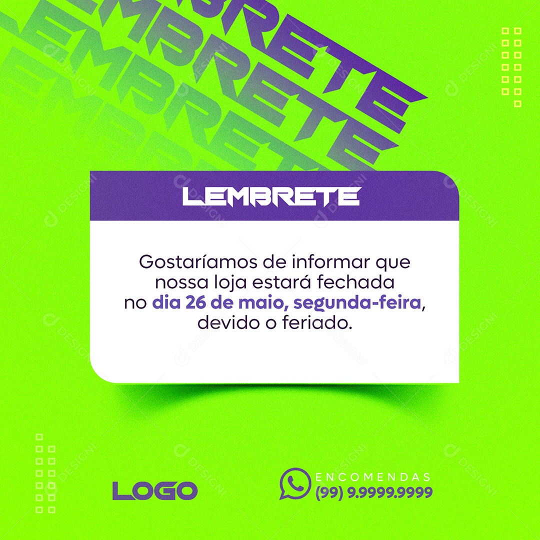 Lembrete De Feriado 26 De Maio Social Media PSD Editavel