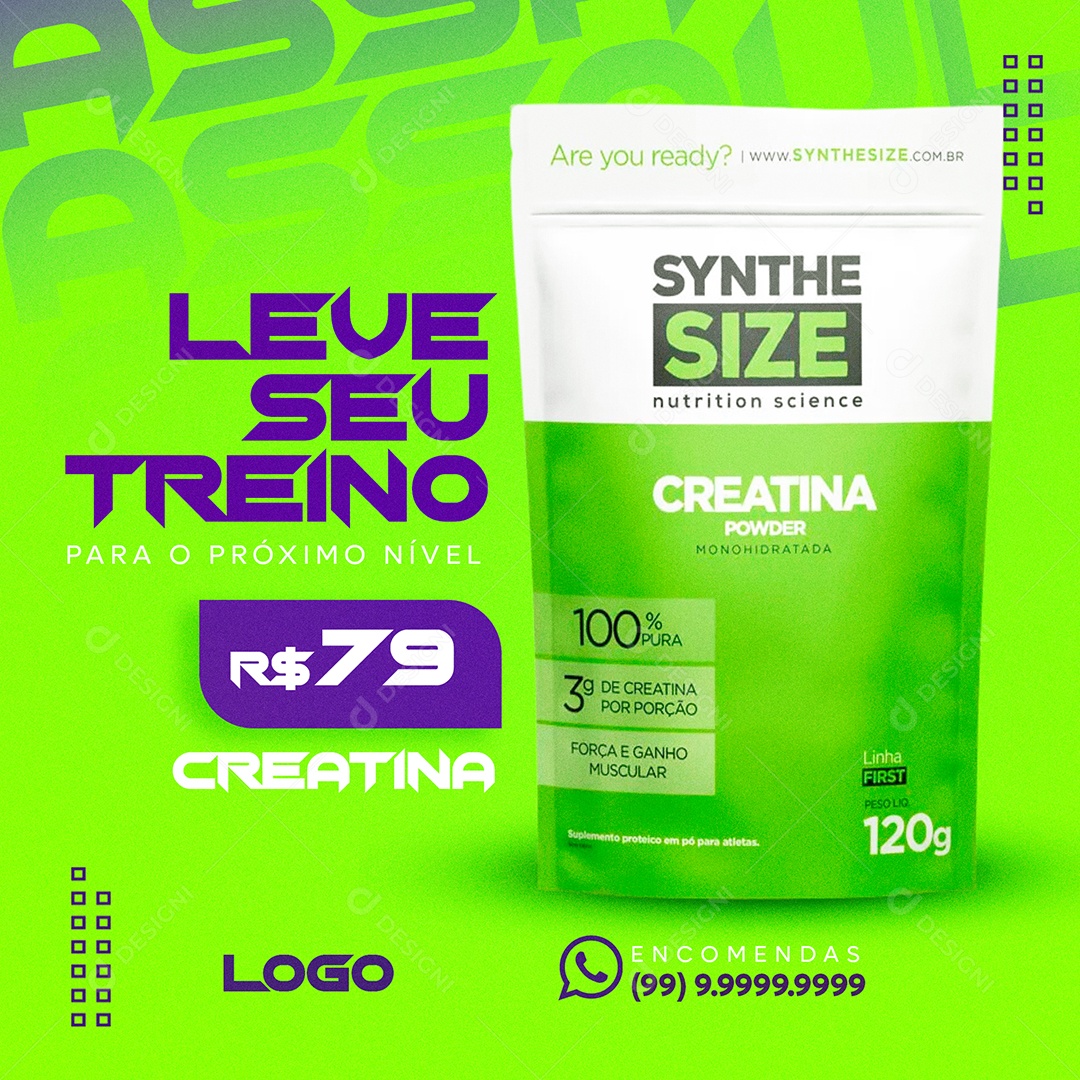 Social Media Leve Seu Treino Creatina Academia PSD Editavel