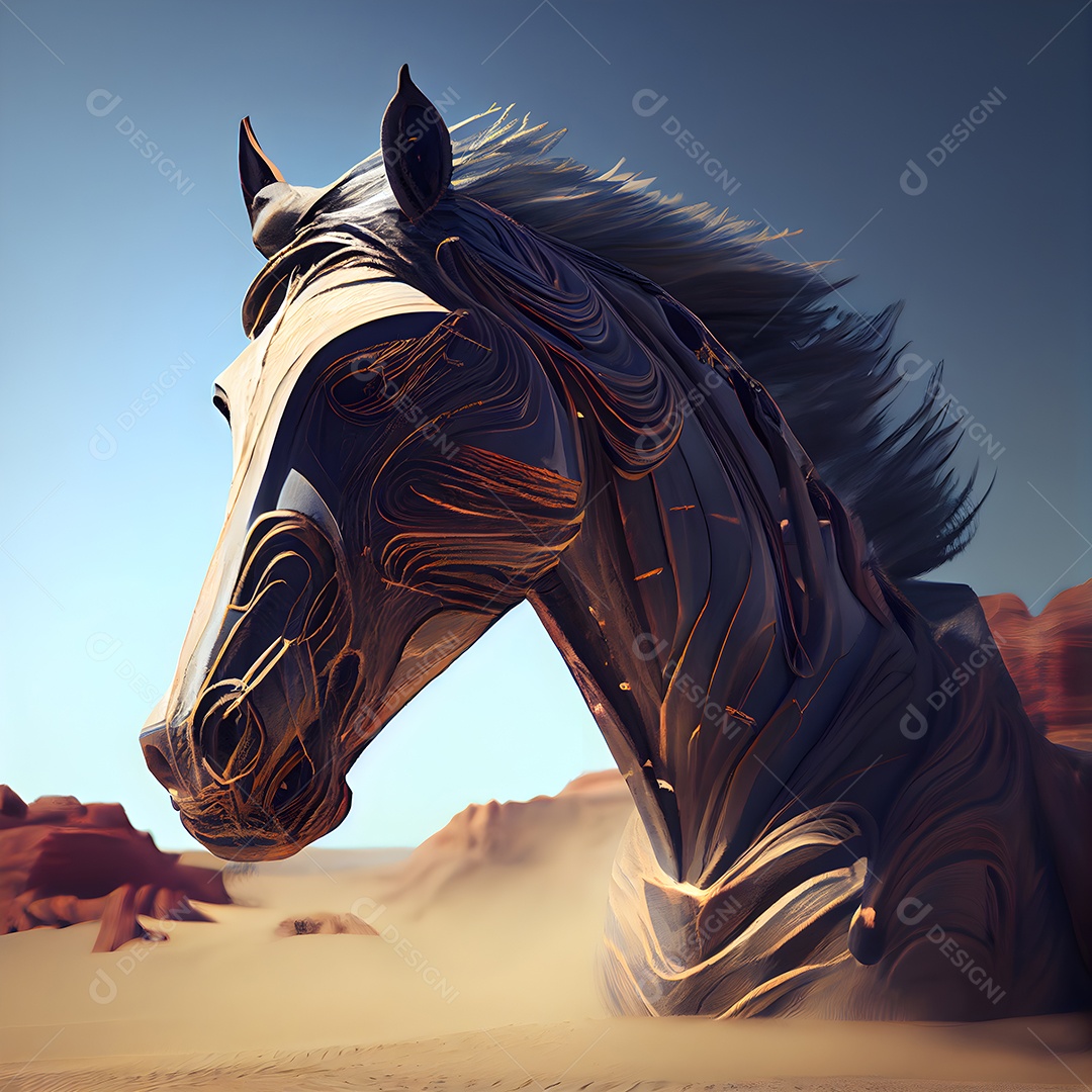Cavalo branco com crina preta e crina longa em renderização 3D