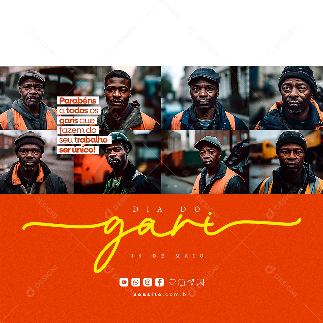 Parabéns A Todos Os Garis 16 De Maio Dia Do Gari Social Media PSD Editável