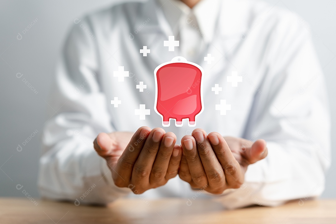 Médico de jaleco branco recebe doação de sangue, transfusão de sangue, dia mundial do doador de sangue