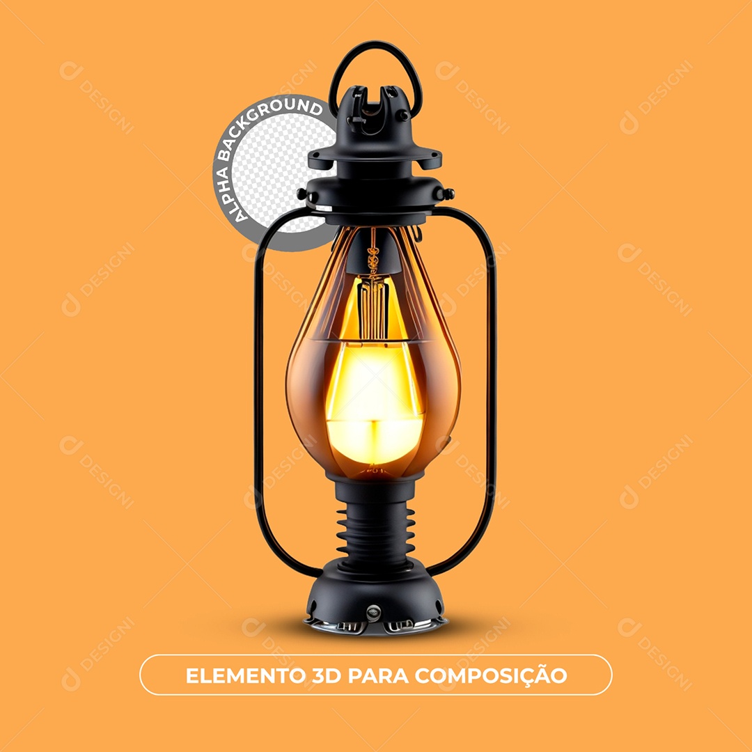 Luminária Acesa Elemento 3D Para Composição PSD