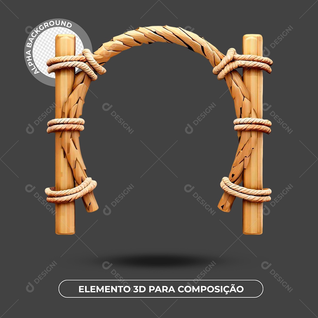 Arco De Corda E Madeira Elemento 3D Para Composição PSD