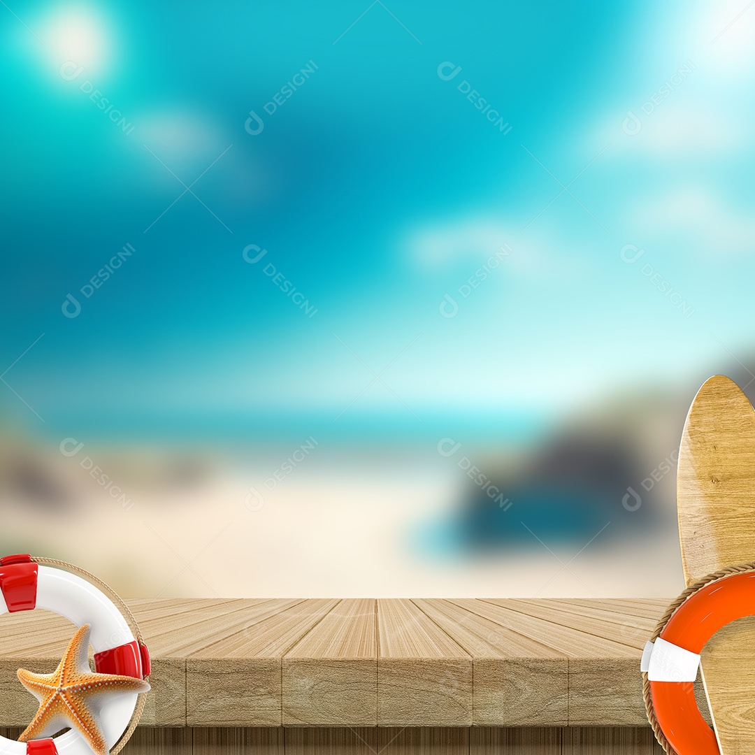 Mesa de Madeira Fundo Praia Social Media