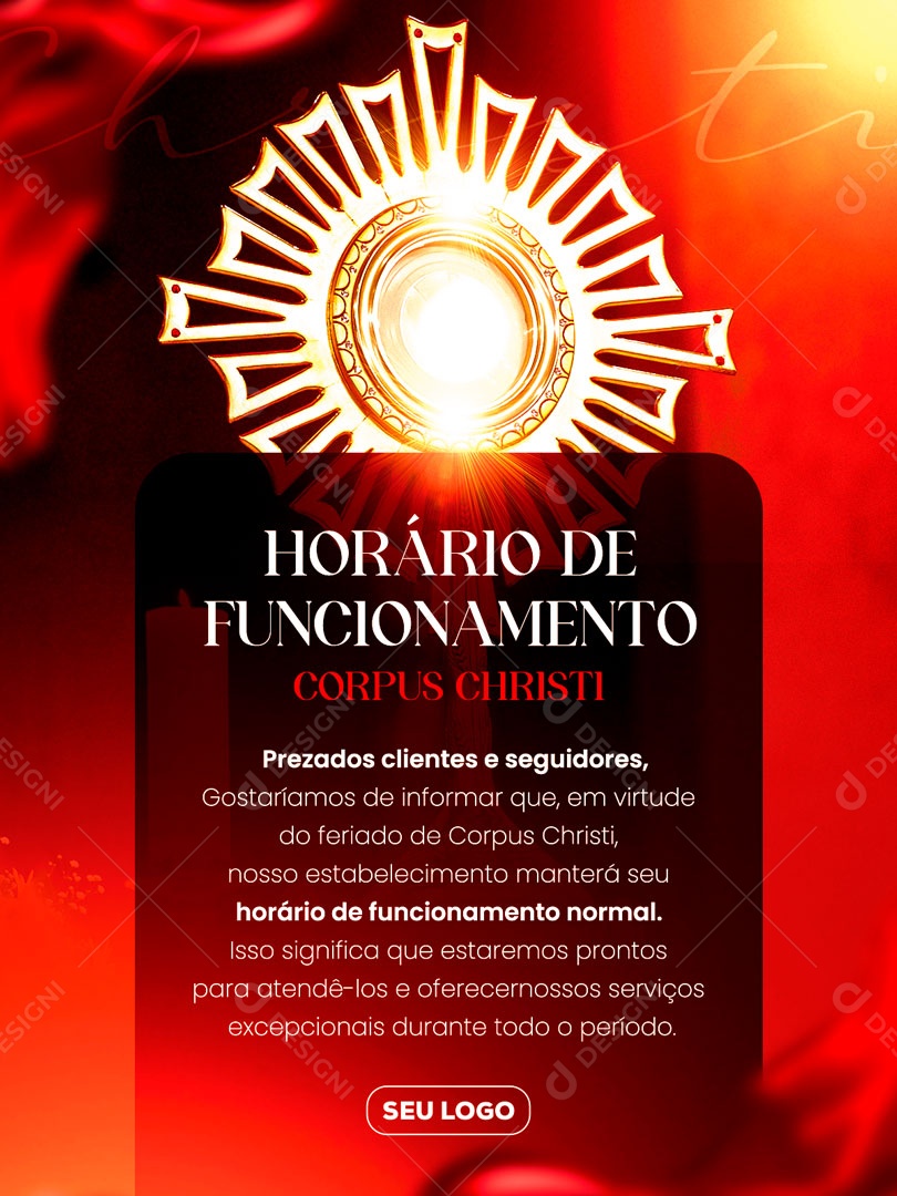 Horário de Funcionamento Corpus Christi Social Media PSD Editável