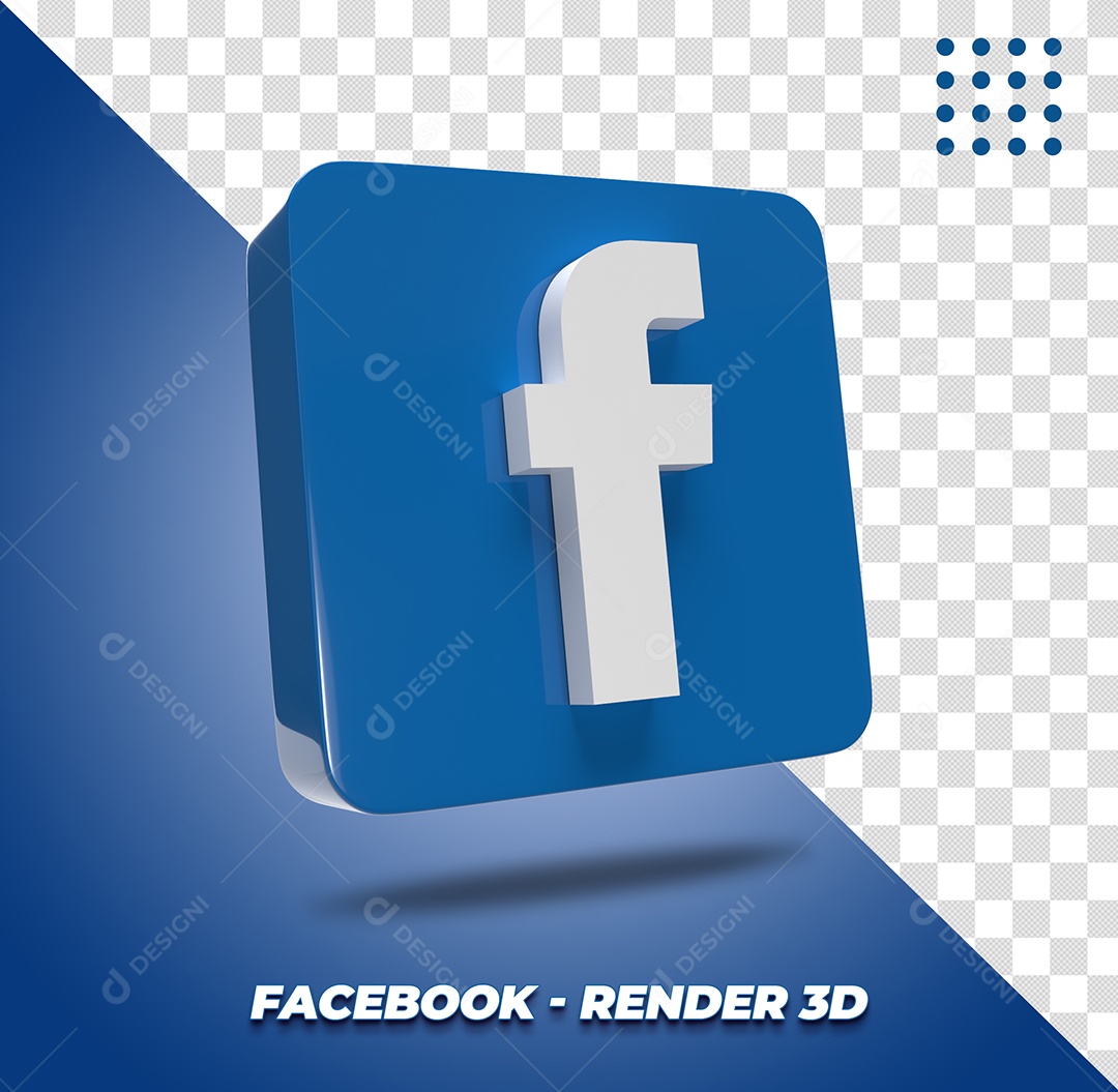 Elemento 3D Facebook Azul Para Composição PSD