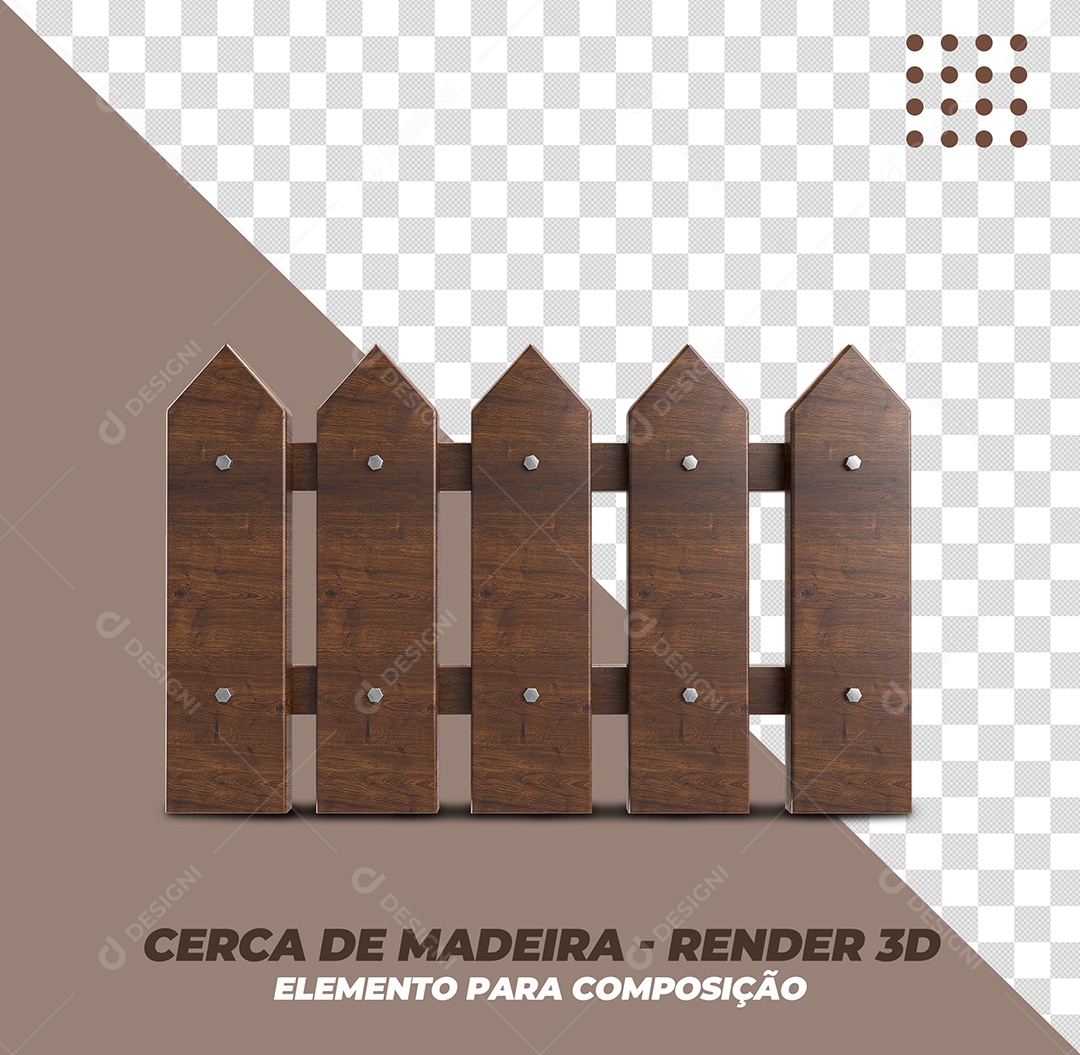 Elemento 3D Cerca De Madeira Escura Para Composição PSD