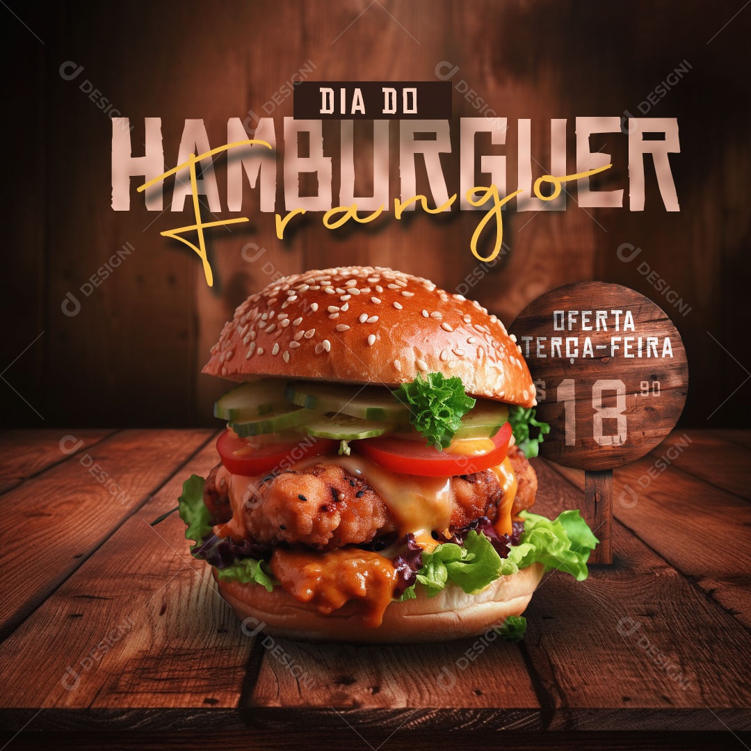 Dia do Hamburguer de Frango Social Media PSD Editável