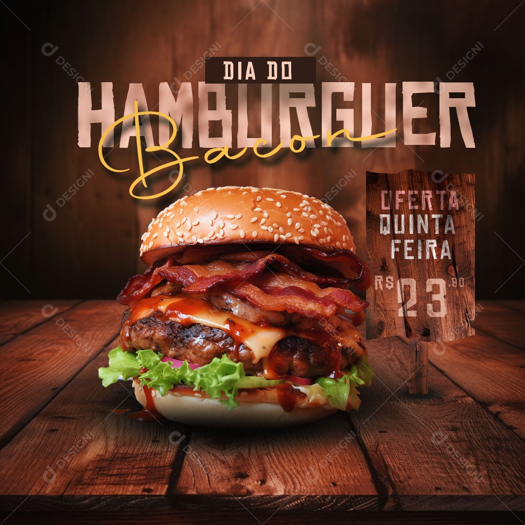 Dia do Hamburguer Bacon Quinta Feira Social Media PSD Editável