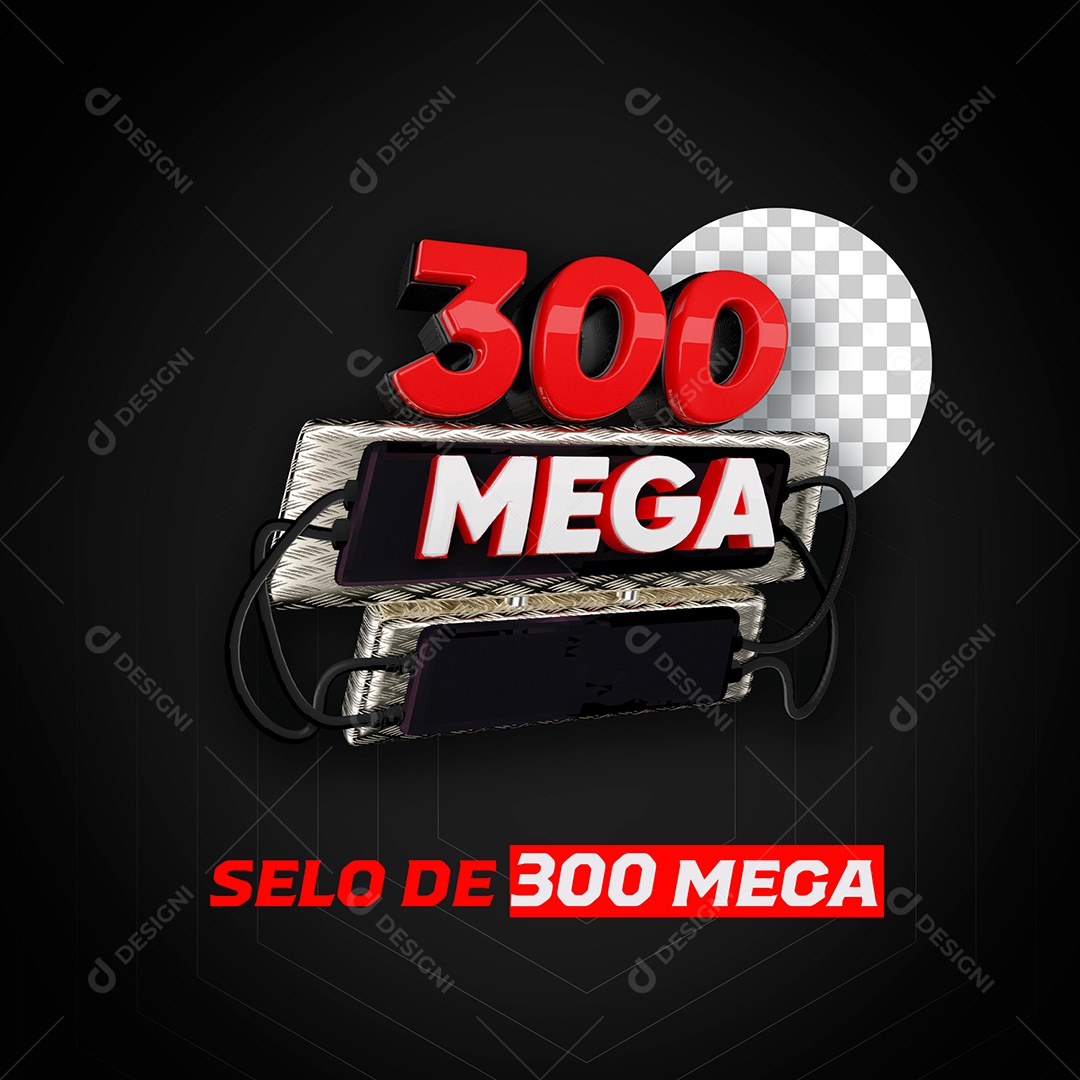Selo 3D 300 Mega de Internet Social Media PSD