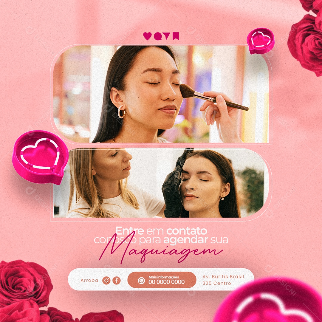 Entre Em Contato Conosco Para Agendar Sua Maquiagem Maquiadora Social Media PSD Editável