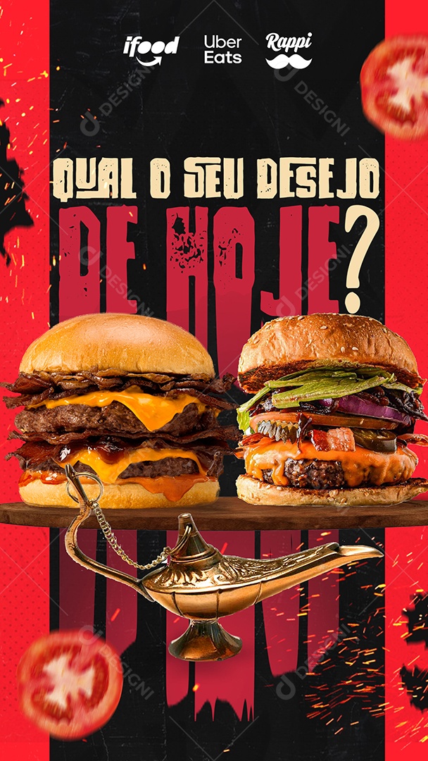 Social Media Story Qual O Seu Desejo De Hoje Hamburgueria PSD Editável