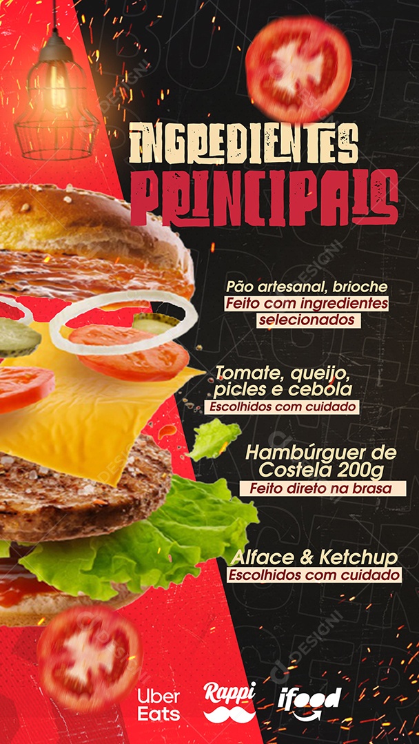 Social Media Story Ingredientes Principais Hamburgueria PSD Editável