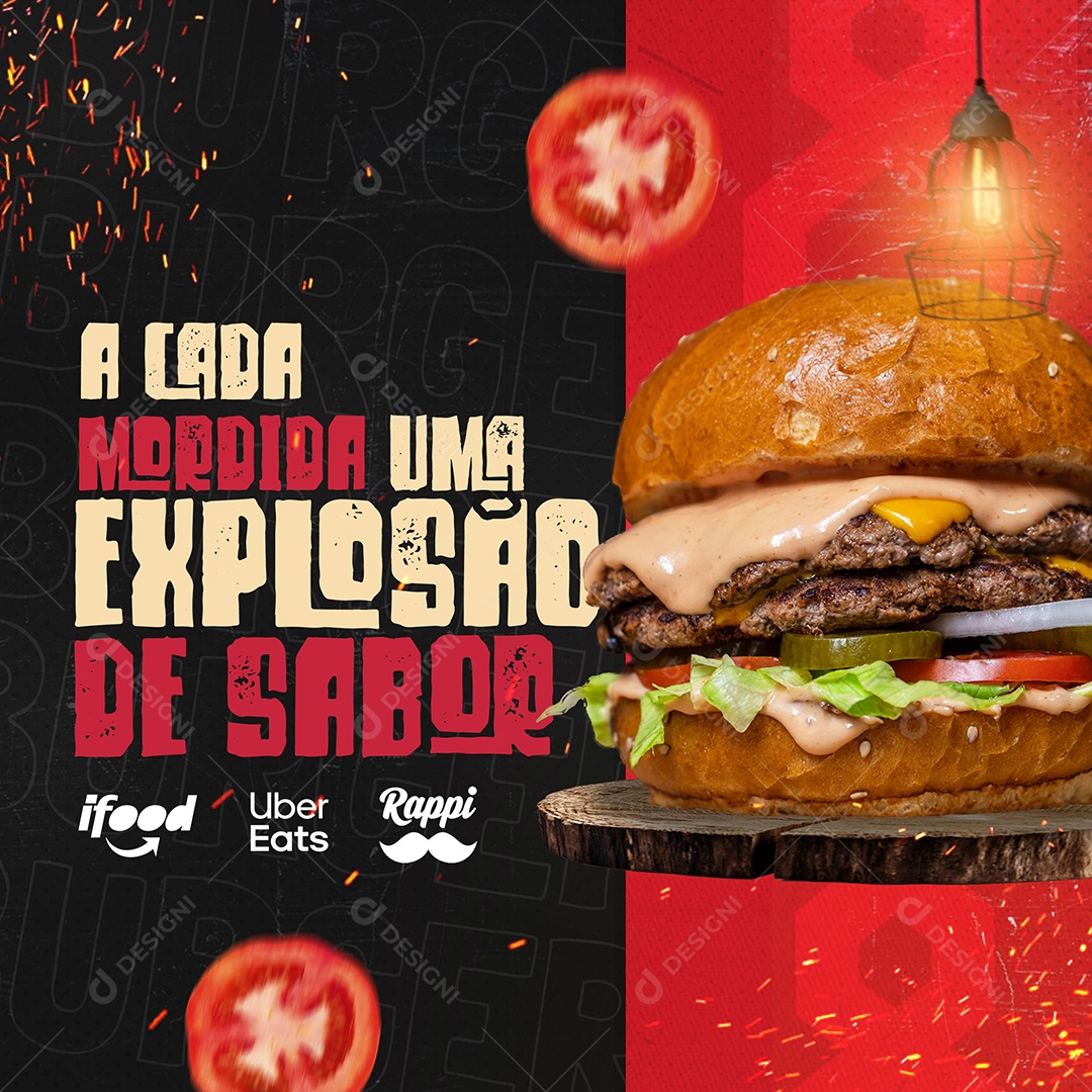 Social Media Feed Explosão De Sabor Hamburgueria PSD Editável