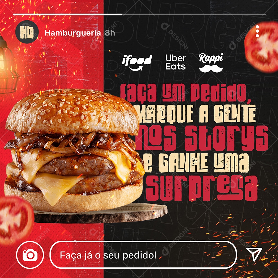 Social Media Feed Faça Um Pedido Marque A Gente Hamburgueria PSD Editável