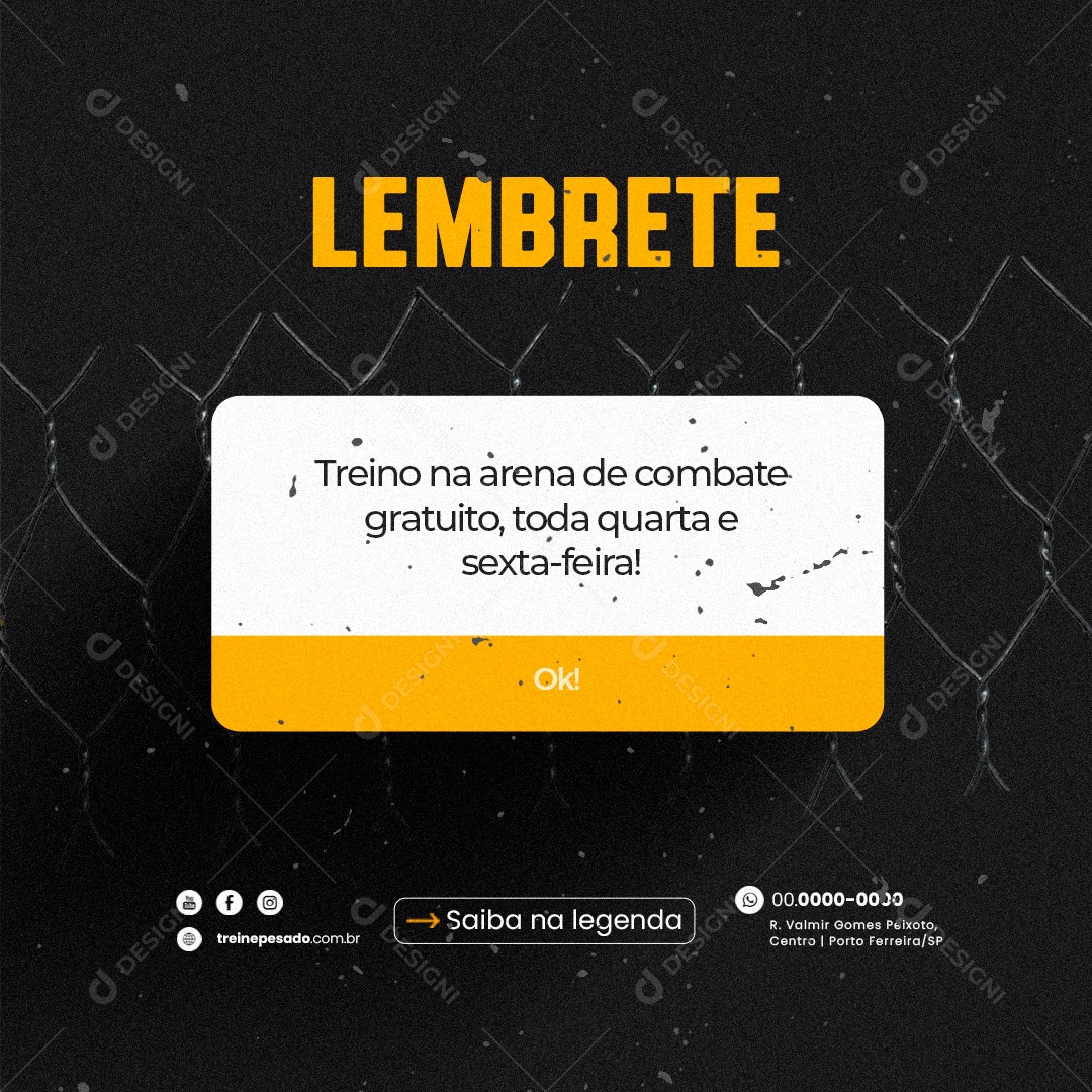 Lembrete Treino na Arena de Combate Gratuito, MMA Social Media PSD Editável