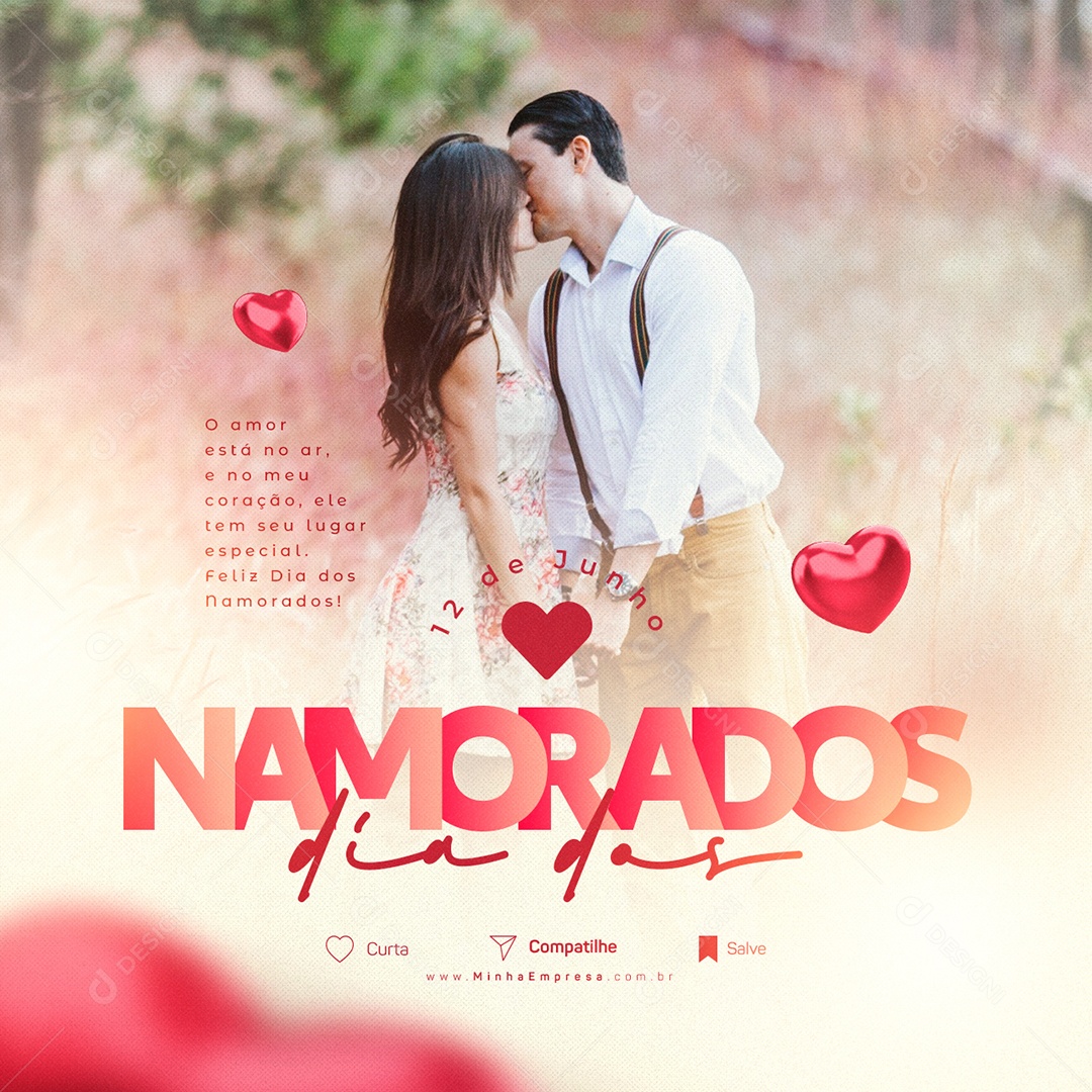 O Amor Está No Ar Dia Dos Namorados Social Media PSD Editável