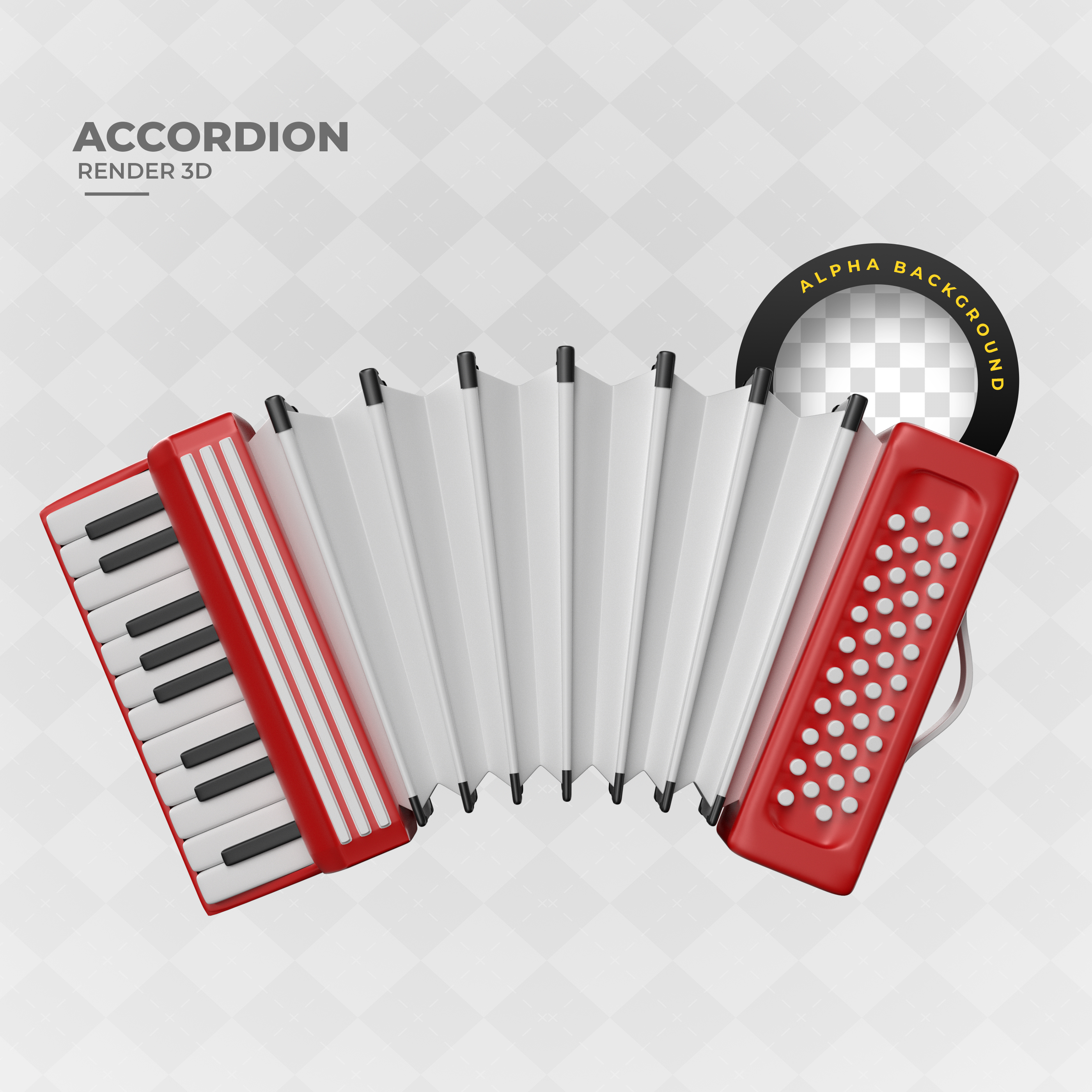 Acordeom Vermelho Elemento 3D Para Composição PSD