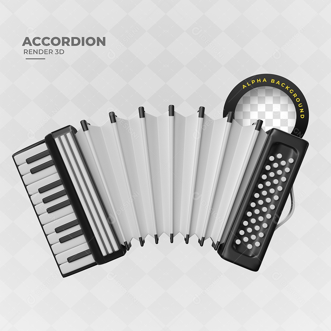 Acordeom Elemento 3D Para Composição PSD