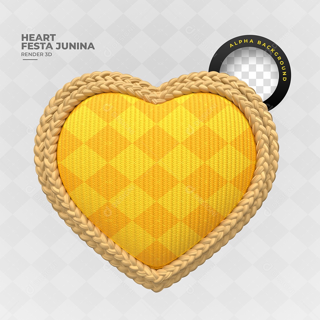 Coração Amarelo Com Moldura De Corda Elemento 3D Para Composição PSD
