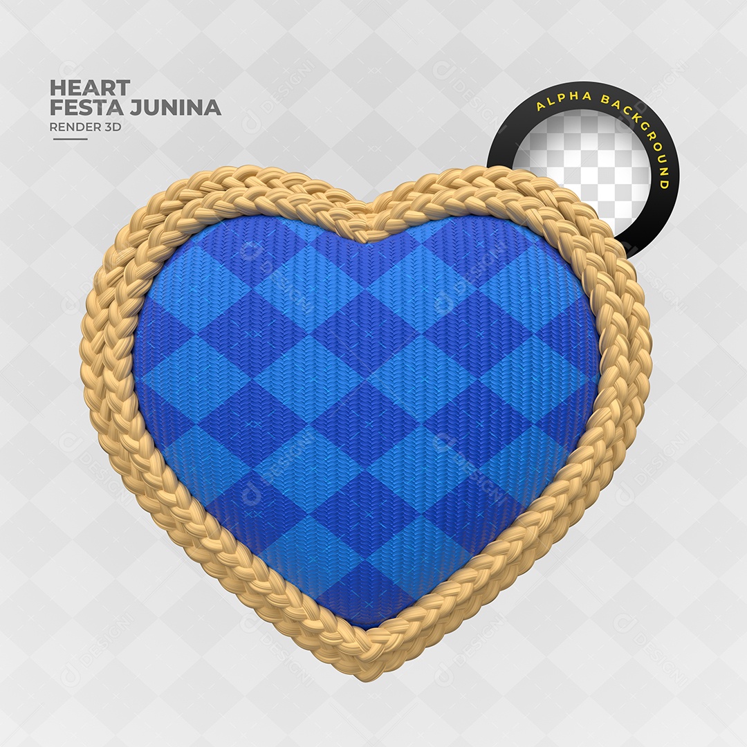 Coração Azul Com Moldura De Corda Elemento 3D Para Composição PSD