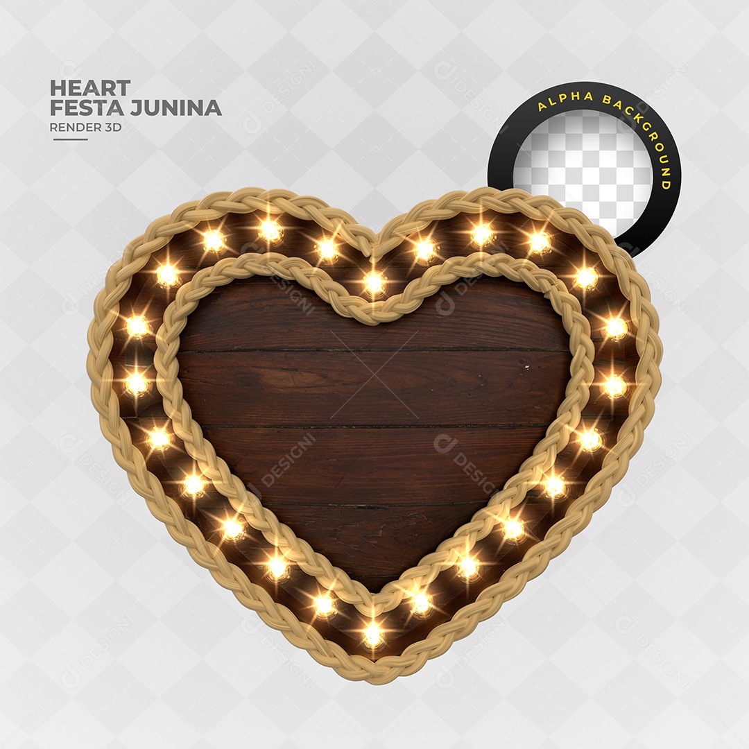 Coração Madeira Com Moldura De Luzes Elemento 3D Para Composição PSD