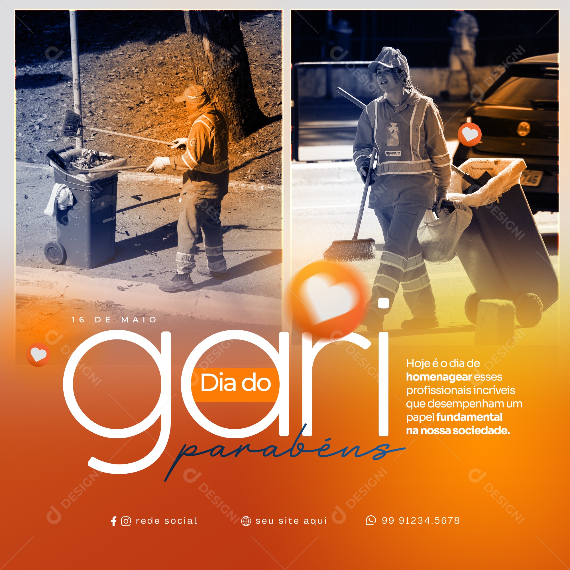 Social Media 16 De Maio Dia Do Gari PSD Editável