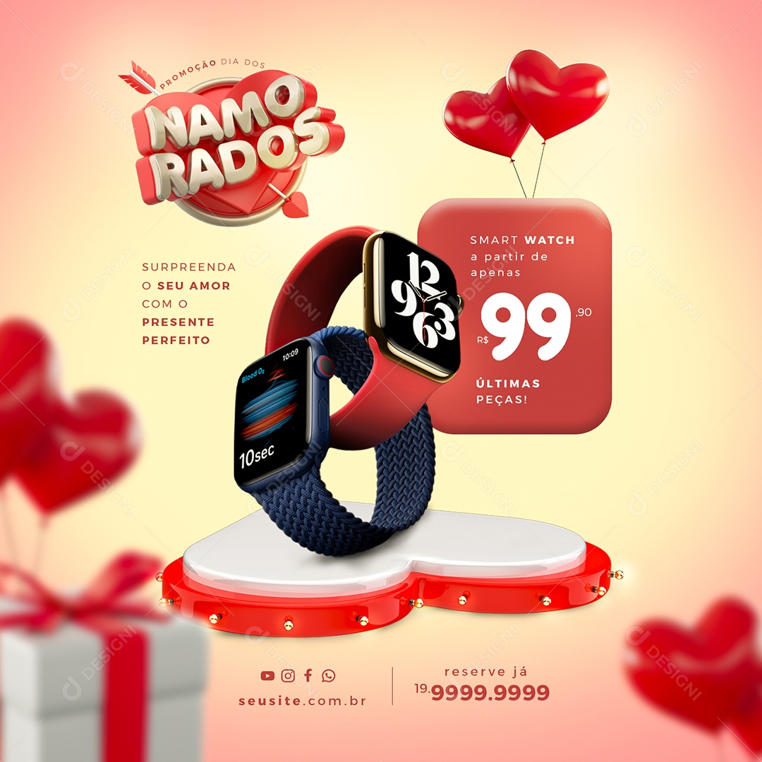 Promoção Dia Dos Namorados Smart Watch 99,90 Dia Dos Namorados Social Media PSD Editável